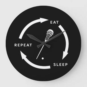 Reloj Redondo Grande Eat Sleep Repeat Lacrosse Sports Fan Saying