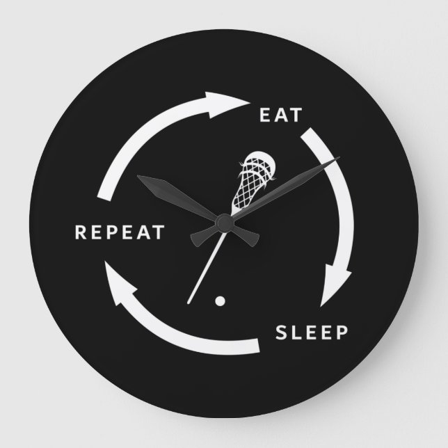 Reloj Redondo Grande Eat Sleep Repeat Lacrosse Sports Fan Saying (Anverso)