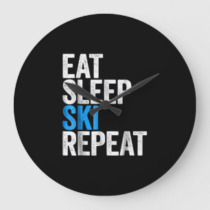 Reloj Redondo Grande Eat Sleep Ski Repeat Skiing Gift