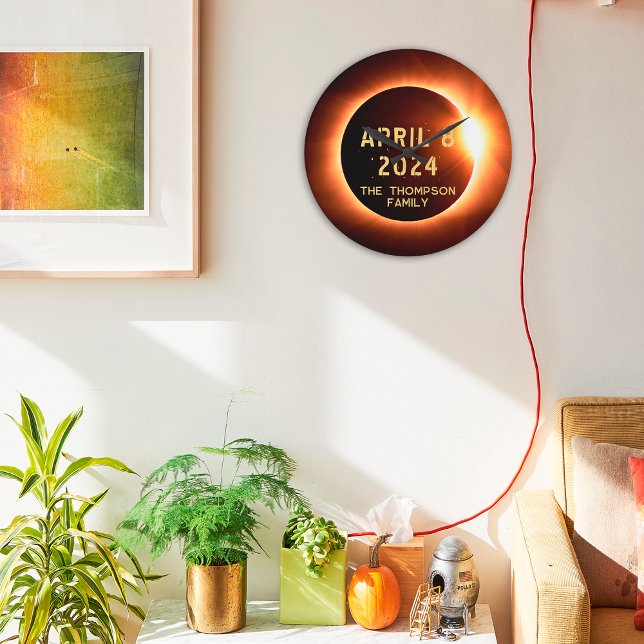 Reloj Redondo Grande Eclipse solar total 8 de abril de 2024 Personaliza (Subido por el creador)