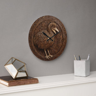 Reloj Redondo Grande "Ecos de extinción: Arte Dodo Wood"