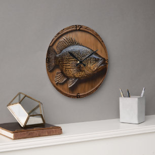 Reloj Redondo Grande Ecos del río: Impresión de madera de bacalao murra