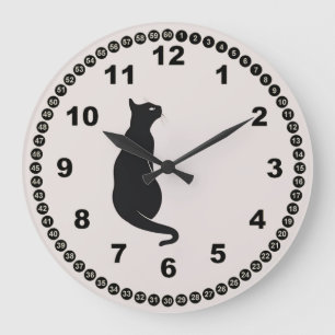 Reloj Redondo Grande Ecru con gato negro y cara moderna