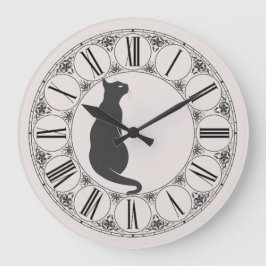 Reloj Redondo Grande Ecru con gato negro y cara numérica romana