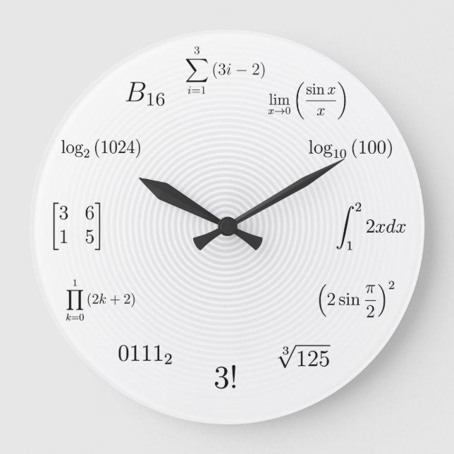 Reloj Redondo Grande Ecuaciones y nociones matemáticas (Anverso)