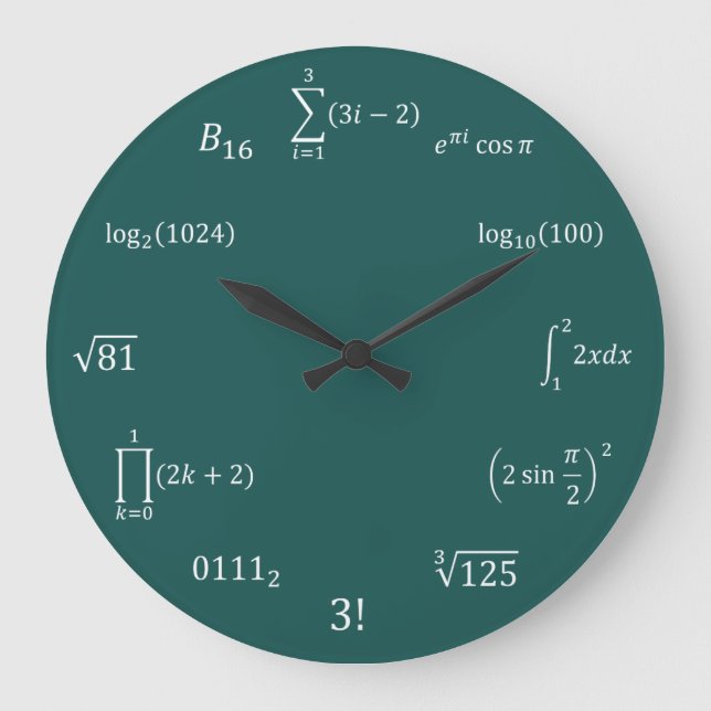 Reloj Redondo Grande Ecuaciones y nociones matemáticas (Anverso)