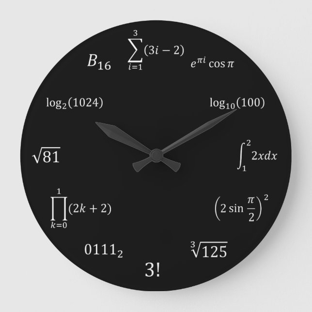 Reloj Redondo Grande Ecuaciones y nociones matemáticas (Anverso)