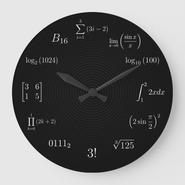 Reloj Redondo Grande Ecuaciones y notaciones de la matemáticas (Anverso)