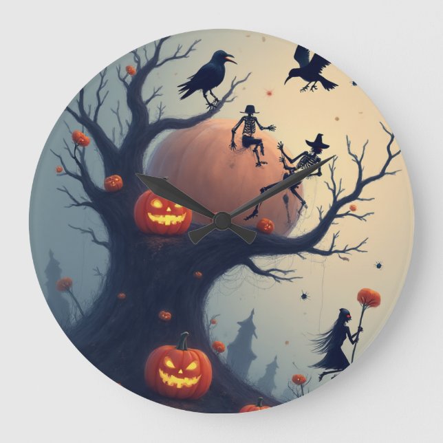 Reloj Redondo Grande Eerie Halloween Tree (Anverso)