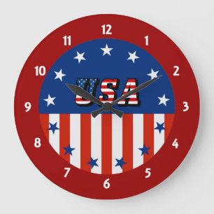 Reloj Redondo Grande EEUU - Bandera estadounidense y estrellas en círcu