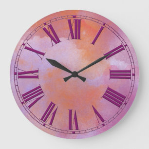 Reloj Redondo Grande Efecto acuarela morado y Naranja