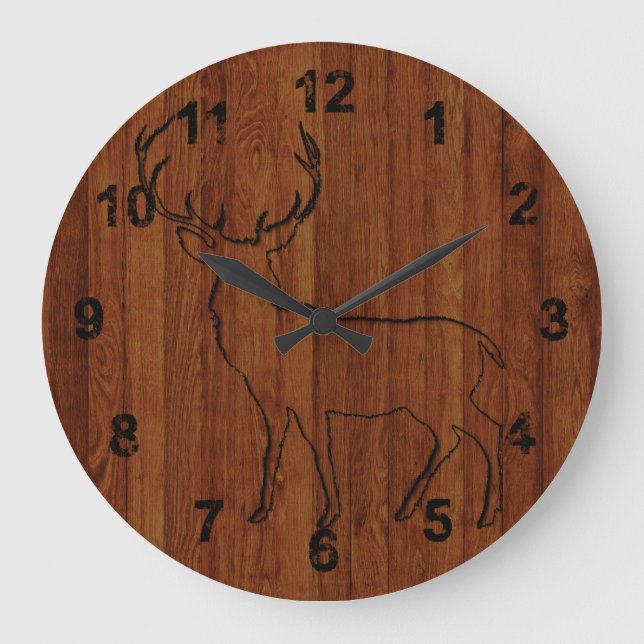 Reloj Redondo Grande Efecto de ciervo tallado Elegante y rústico (Anverso)