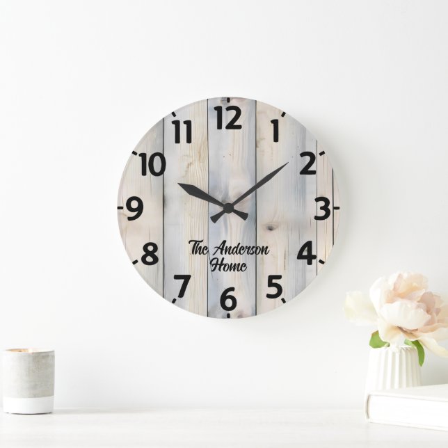 Reloj Redondo Grande Efecto de madera blanqueada (Hogar)