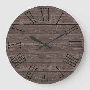 Reloj Redondo Grande Efecto de madera rústico Brown