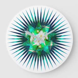Reloj Redondo Grande Efecto Kaleidoscopio de Flor de Aqua Cactus,