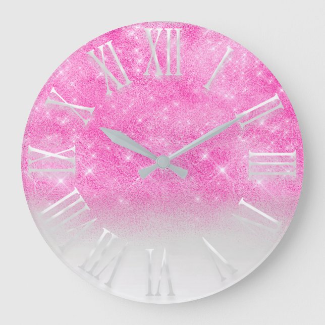 Reloj Redondo Grande Efecto Purpurina brillante rosa Princesa de chispa (Anverso)