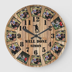 Reloj Redondo Grande Efecto Rugby de madera Personaliza el Collage de f