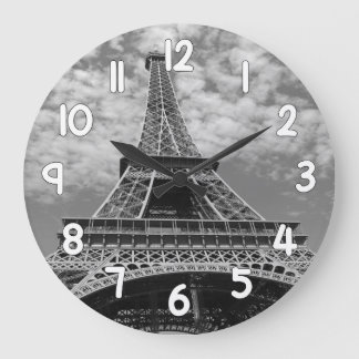 Reloj Redondo Grande Eiffel Tower Wall Clock – Black and White Paris Ho