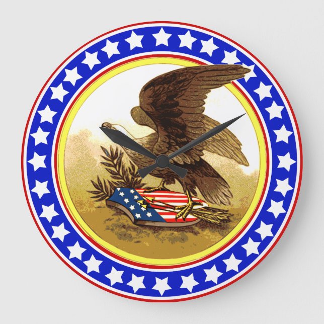 Reloj Redondo Grande El águila calva estadounidense vintage (Anverso)