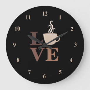 Reloj Redondo Grande El amor al café en negro