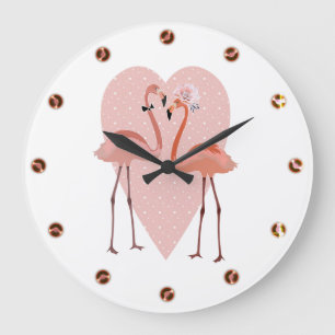 Reloj Redondo Grande El amor al corazón con estilo rosa Flamingo