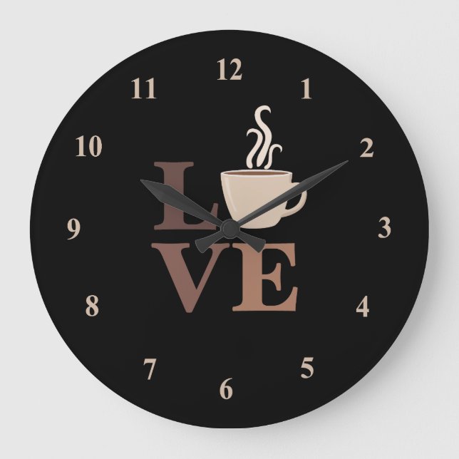 Reloj Redondo Grande El amor por el café en negro (Anverso)