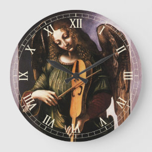 Reloj Redondo Grande El ángel de Leonardo da Vinci en verde con una vie