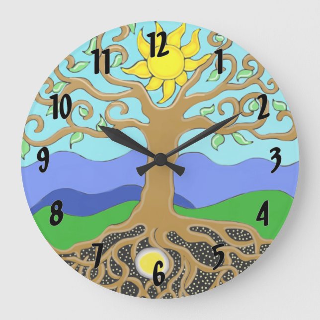 Reloj Redondo Grande El árbol de la vida Mandala (Anverso)