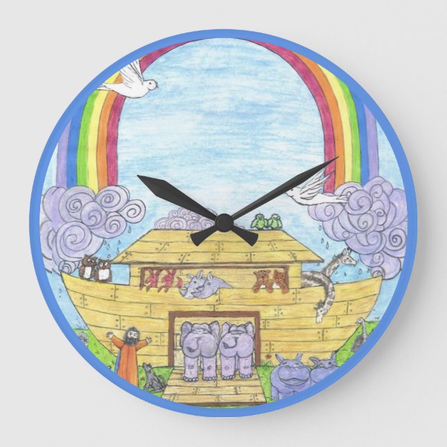Reloj Redondo Grande El arcoiris de Noé es un extraño elefante (Anverso)