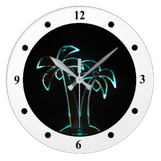 Reloj Redondo Grande El aspecto de Neon iluminado con palmeras tropical
