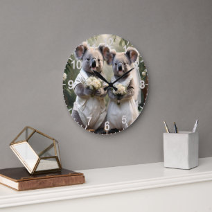 Reloj Redondo Grande El australiano Koala tiene un Boda blanco,