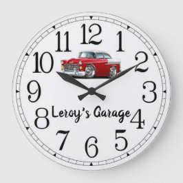 Reloj Redondo Grande El auto clásico rojo y blanco de Leroy