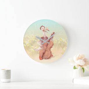 Reloj Redondo Grande El avestruz que juega al Cello