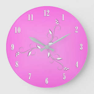 Reloj Redondo Grande El blanco rosado numera acentos de la vid