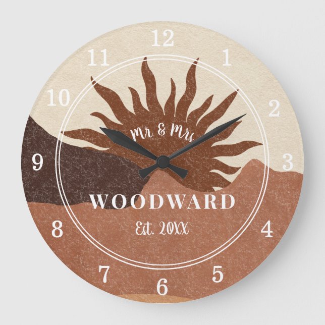 Reloj Redondo Grande El Boda monogramado de Boho ruso recién casado (Anverso)