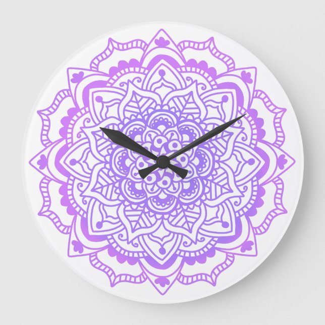 Reloj Redondo Grande El Boho Bohemian yoga morado Mandala (Anverso)