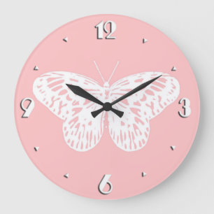 Reloj Redondo Grande El bosquejo de la mariposa, descasca rosa y blanco