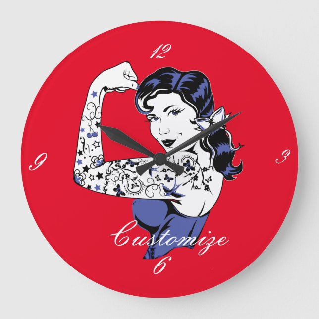 Reloj Redondo Grande El brazo Chica del tatuaje arriba Thunder_Cove (Anverso)