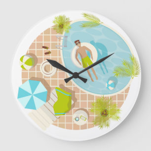 Reloj Redondo Grande El chico de la piscina en vacaciones de playa de v