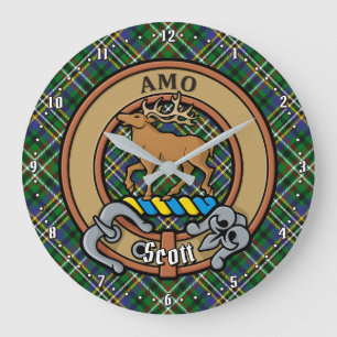Reloj Redondo Grande El clan Scott Escudo sobre el Tartán Verde