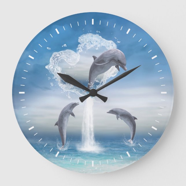 Reloj Redondo Grande El Corazón De Los Delfines (Anverso)