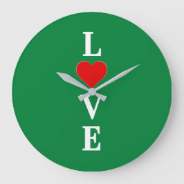 Reloj Redondo Grande El corazón del amor verde retro elegante