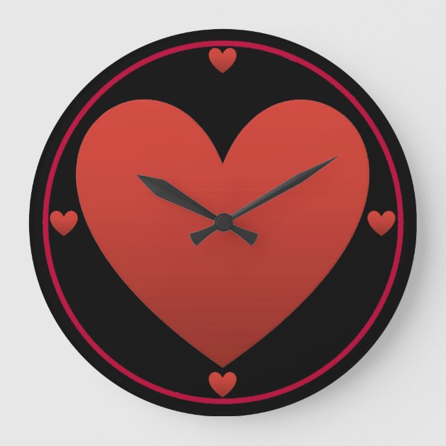Reloj Redondo Grande El corazón rojo en negro (Anverso)