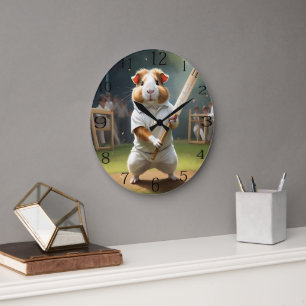 Reloj Redondo Grande El criquetista de cerdo guineano: vestido de blanc