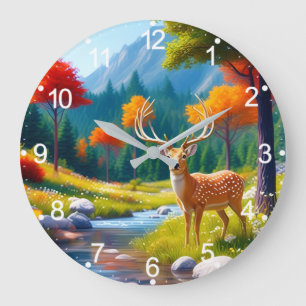 Reloj Redondo Grande El Deer Dorado en el bosque 987679