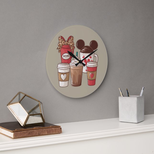 Reloj Redondo Grande El día de San Valentín Funny Latte Coffee Lover (Oficina)
