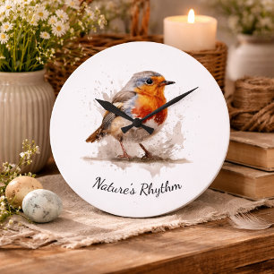 Reloj Redondo Grande El encantador Backyard Robin, personalizado