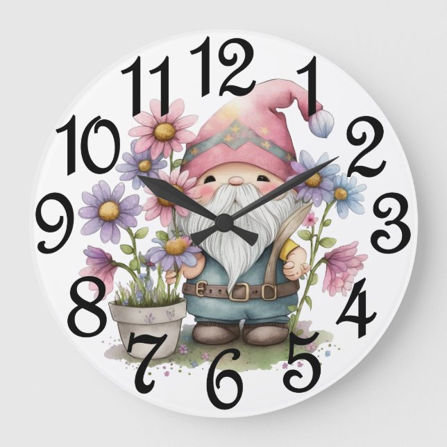 Reloj Redondo Grande El Gnomo de Jardín (Anverso)
