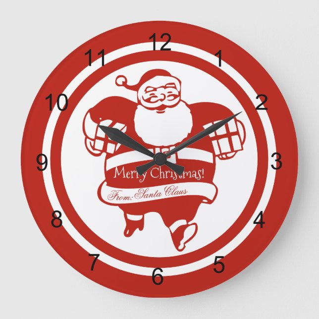 Reloj Redondo Grande El gracioso Papá Noel Navidades Rojo y Blanco (Anverso)