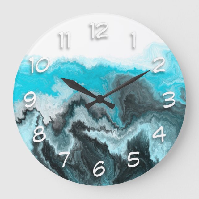 Reloj Redondo Grande El gris azul Aqua y las olas negras resumen el art (Anverso)